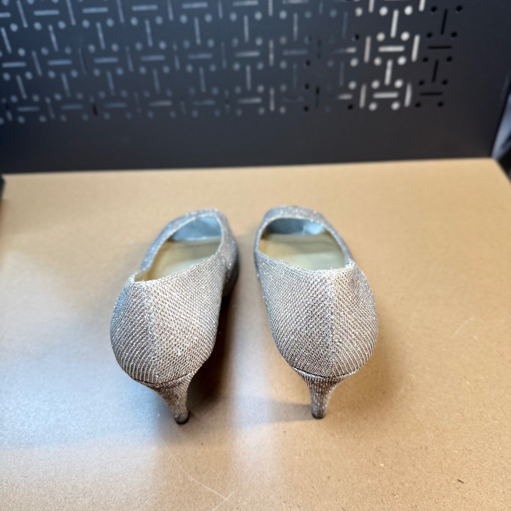 Bandolino Bomy-Laie Champagne Gold Metallic Peep Toe Platform Pumps Heels 10m